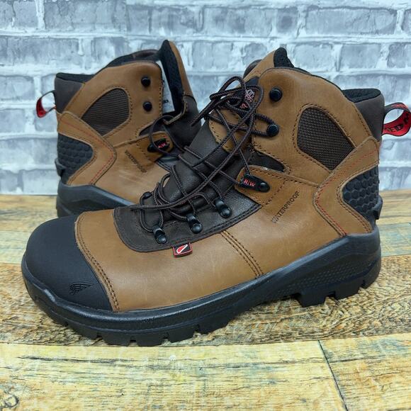 Red Wing Brown Aluminum Toe Waterproof Work Boots 2436 Mens Size 10 EE New - Picture 1 of 7